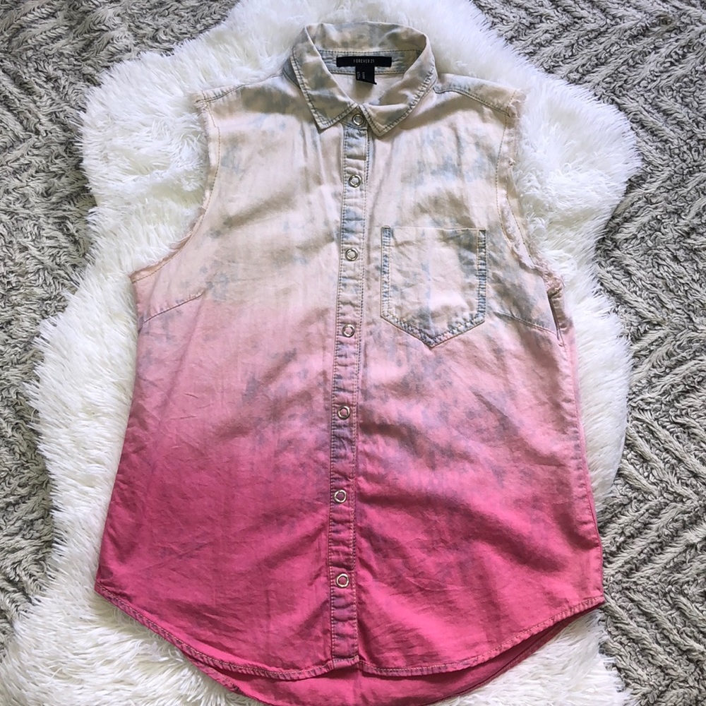 Forever 21 hot pink dip died lightweight jean vest
